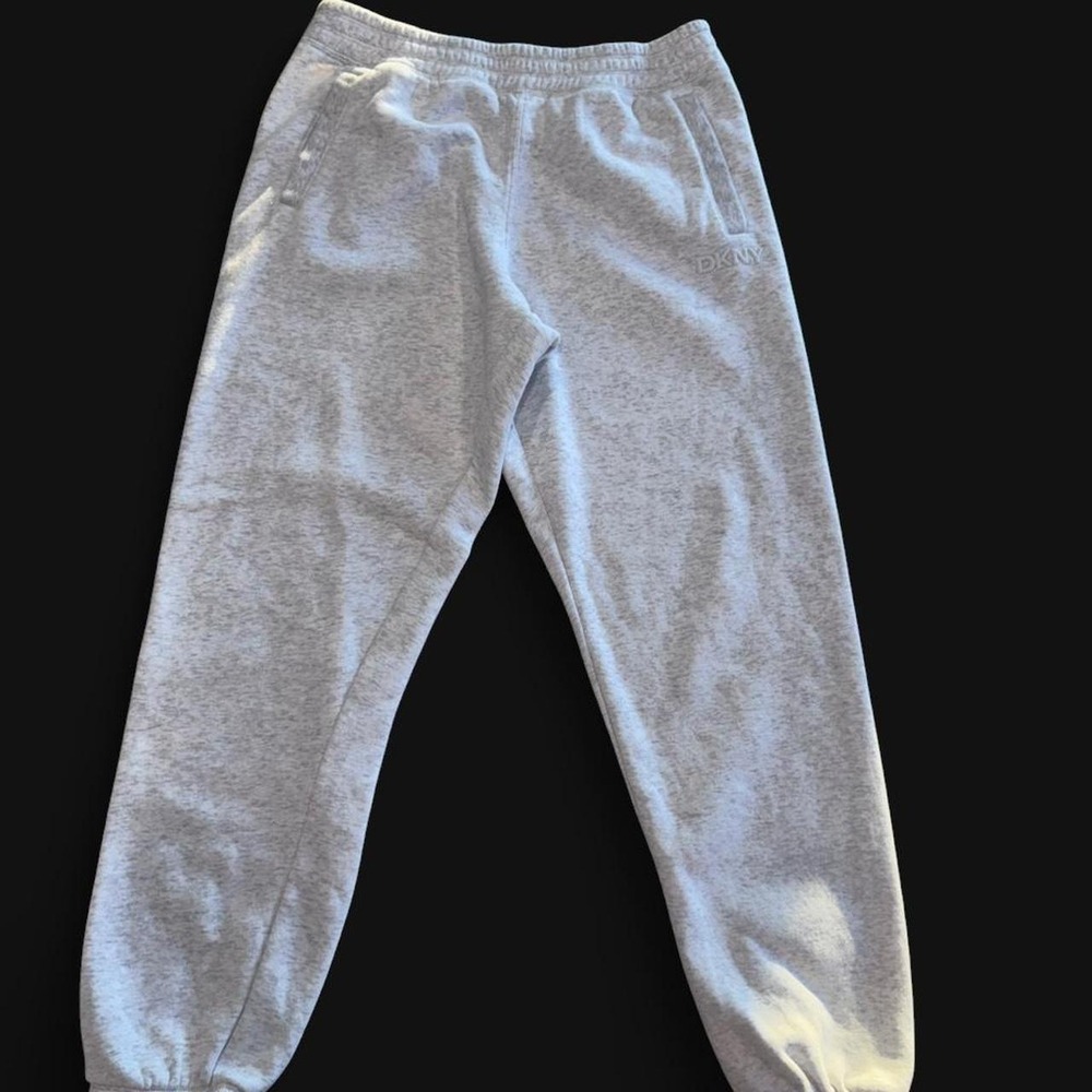 DKNY Gray Heather Fleece Joggers Elastic Waist Cuffed Sweatpants Lounge Sz M